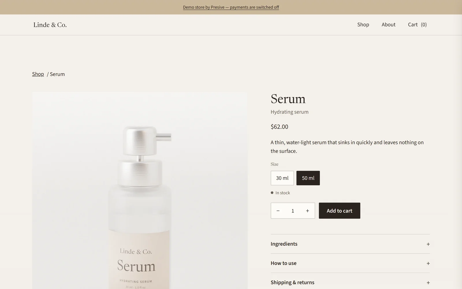 Variants — a screen from the Linde & Co demo store.